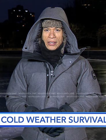 Alex Perez’s grey down jacket on Good Morning America