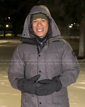 Alex Perez’s grey down jacket on Good Morning America