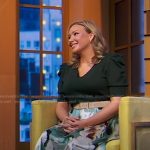 Alexandra Sowa’s green puff sleeve sweater and print skirt on Good Morning America