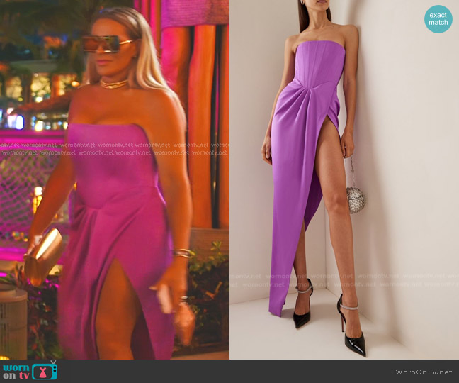 Alex Perry Ledger Satin-Crepe Strapless Gown worn by Heather Gay on The Real Housewives of Salt Lake City