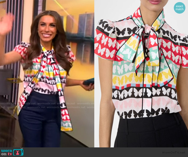 Alice + Olivia Jeannie Piped Bow Collar Top worn by Alyssa Farah Griffin on The View