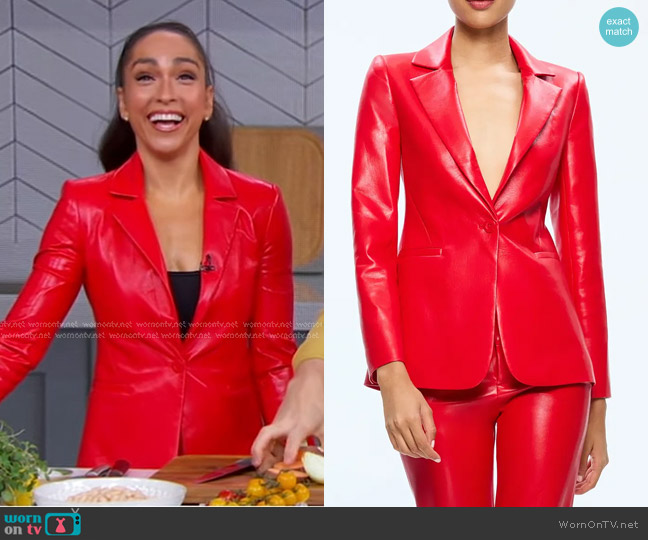 Alice + Olivia Macey Faux Leather Blazer in Bright Ruby worn by Robin Arzoon on Good Morning America