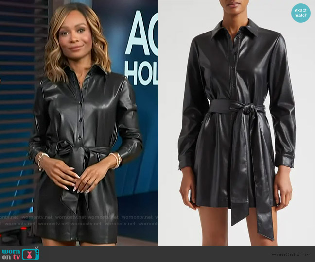 Alice + Olivia Chassidy Belted Faux Leather Shirtdress worn by Zuri Hall on Access Hollywood