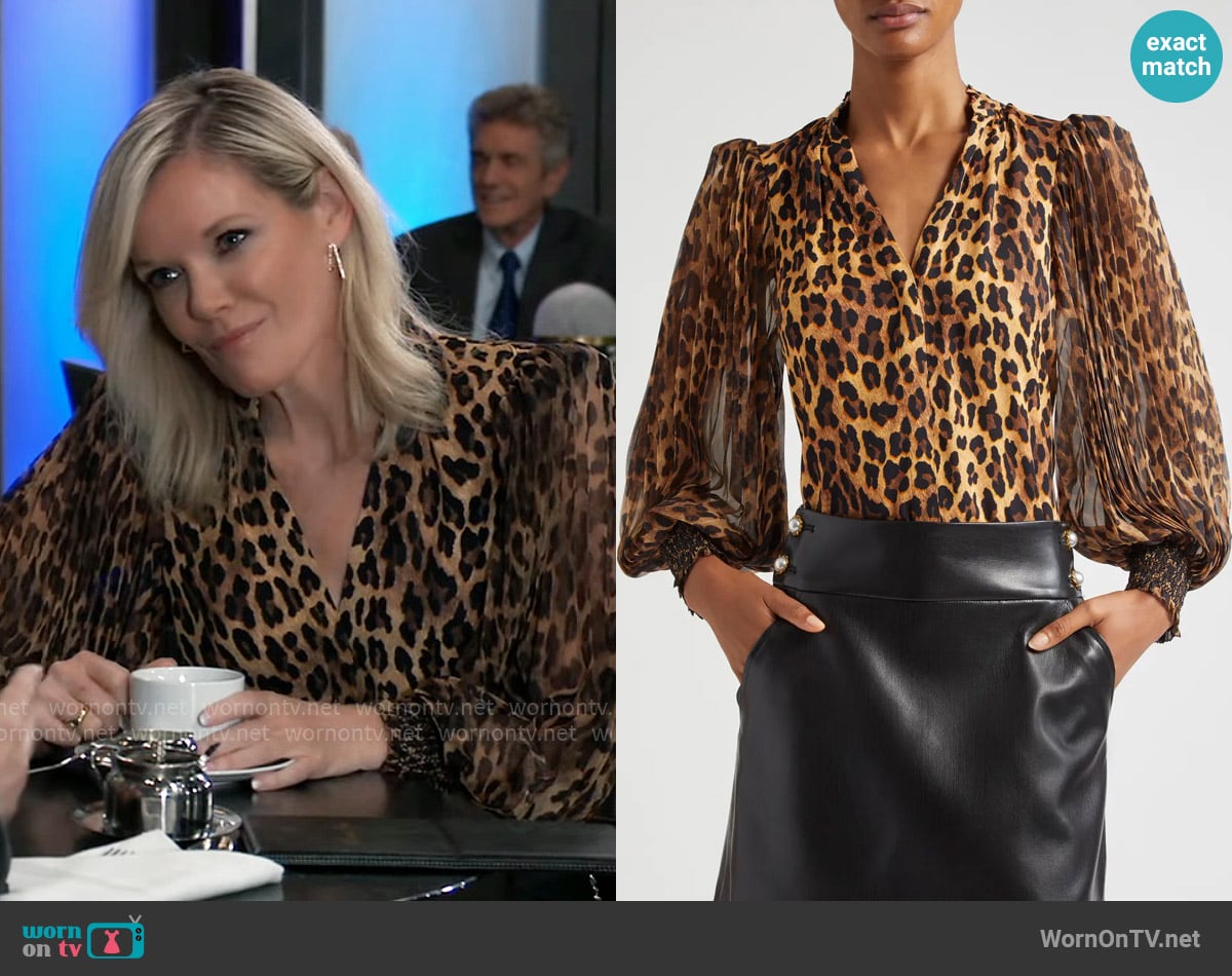 Alice + Olivia Ilan Leopard Print Long Sleeve Shirt worn by Ava Jerome (Maura West) on General Hospital