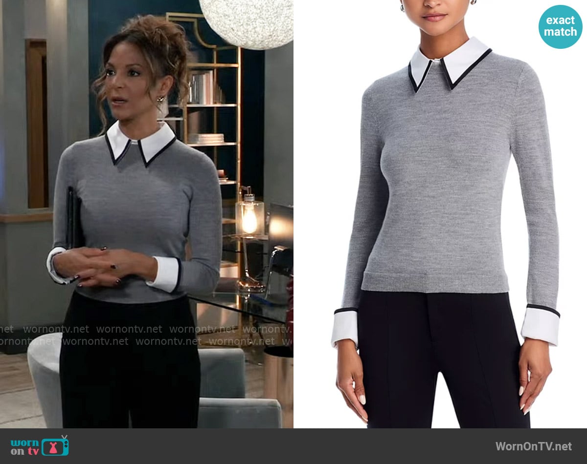 Alice + Olivia Porla Sweater in Medium Heather Grey worn by Natalia (Eva LaRue) on General Hospital