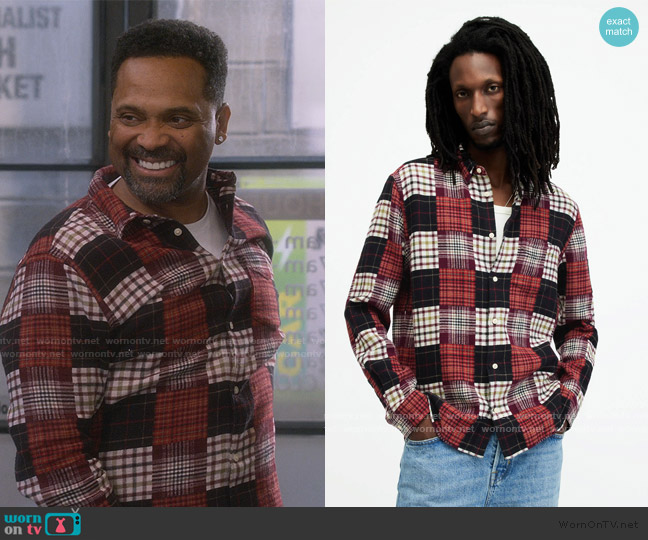 All Saints Patchi Patchwork Checked Relaxed Shirt worn by Bernard Upshaw (Mike Epps) on The Upshaws