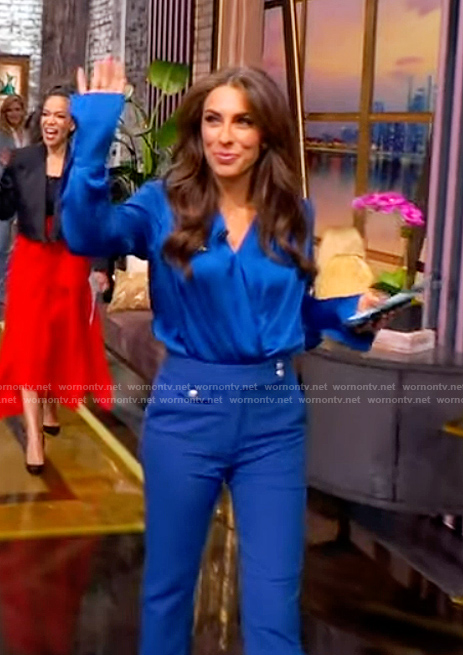Alyssa’s blue satin wrap bodysuit on The View