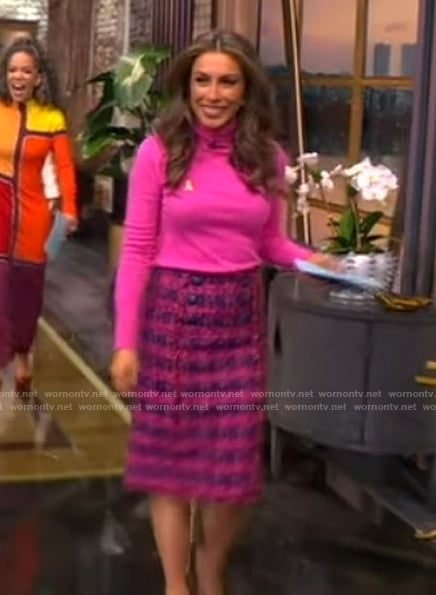 Alyssa’s pink tweed check skirt on The View