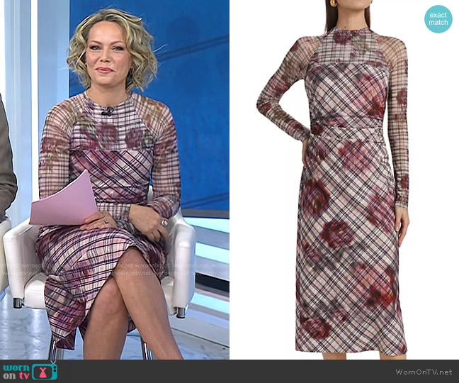 Amur Edith Floral & Plaid Mesh Midi-Dress in Rose Check worn by Dylan Dreyer on Today