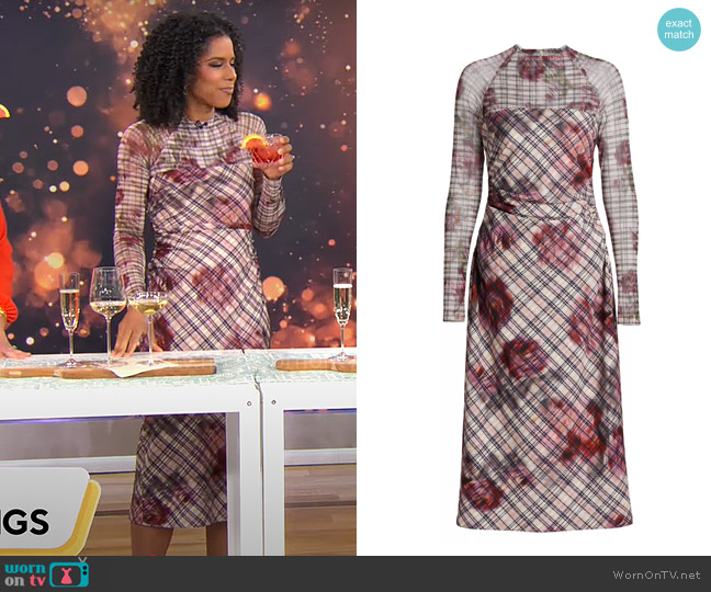 Amur Edith Dress in Rose Check worn by Adriana Diaz on CBS Mornings