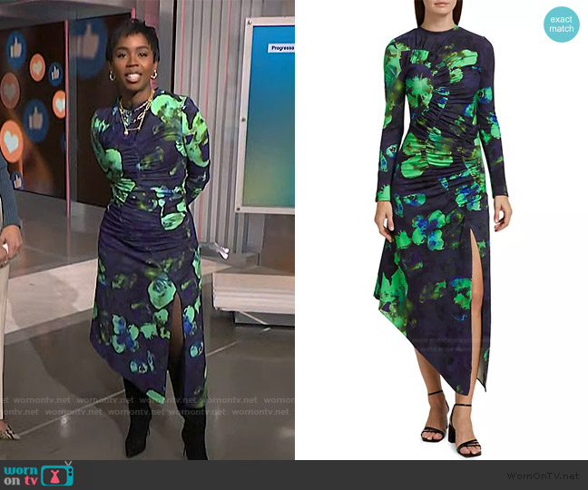 Amur Milani Floral Ruched Midi-Dress worn by Zinhle Essamuah on NBC News Daily