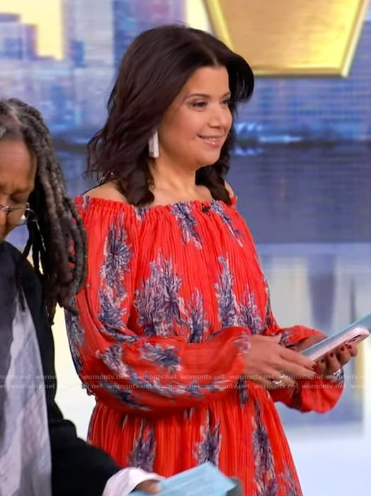 Ana’s red floral print off shoulder dress on The View
