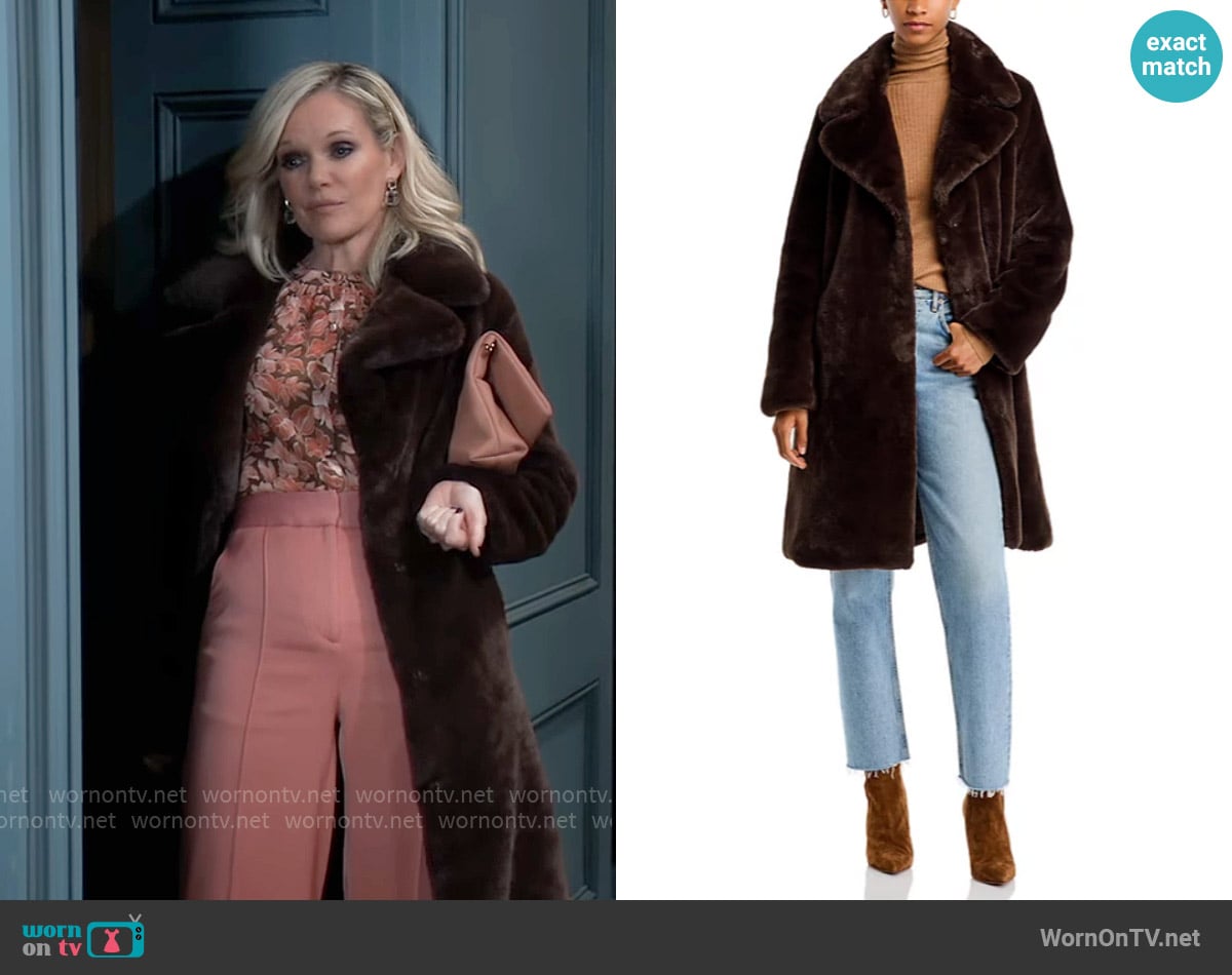Aqua Faux-Fur Coat With Wide Lapels worn by Ava Jerome (Maura West) on General Hospital