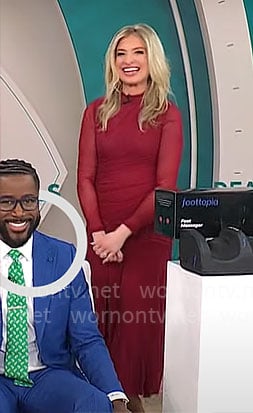 Ashley Bellman’s red mesh midi dress on CBS Mornings