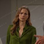 Ava’s green satin button down shirt on Days of our Lives