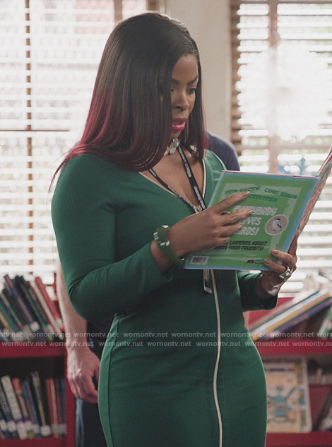 Ava’s green zip front dress on Abbott Elementary