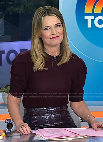 Savannah’s burgundy sweater and leather skirt on Today