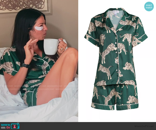 Averie Sleep Two-Piece Tiger Print Shorts Pajama Set worn by Rebecca Minkoff on The Real Housewives of New York City