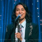 Bela’s embellished pinstripe blazer on The Sex Lives of College Girls