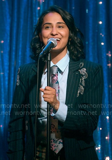 Bela’s embellished pinstripe blazer on The Sex Lives of College Girls