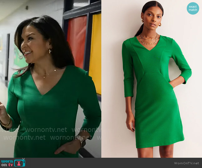 Boden Bronte Ottoman Dress in Rich Emerald worn by Meg Oliver on CBS Mornings