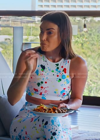 Bronwyn’s paint splatter crop top and leggings on The Real Housewives of Salt Lake City