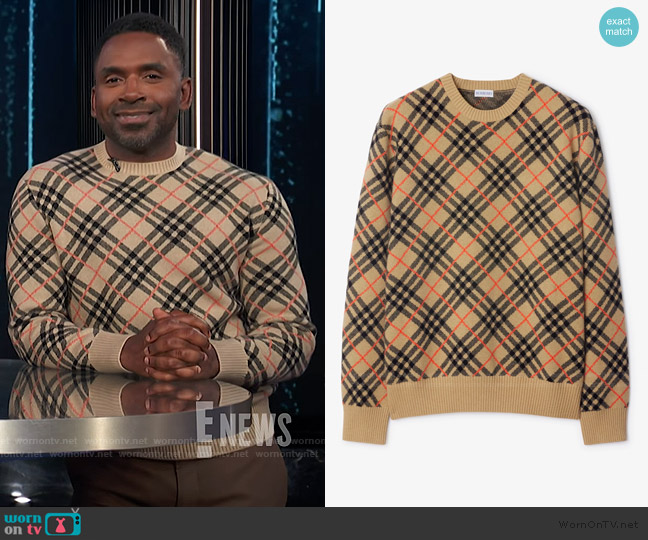 Burberry Check Cashmere Sweater worn by Justin Sylvester on E! News