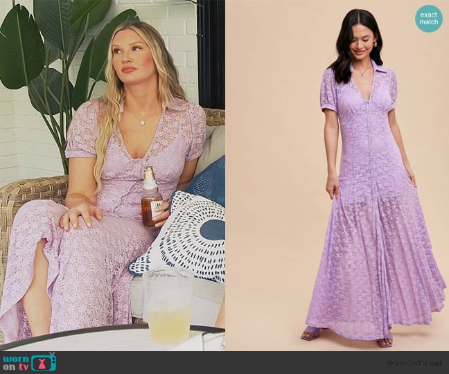 Cacti and Camo King Street Lavender Lace Maxi Dress worn by Molly O’Connell on Southern Charm