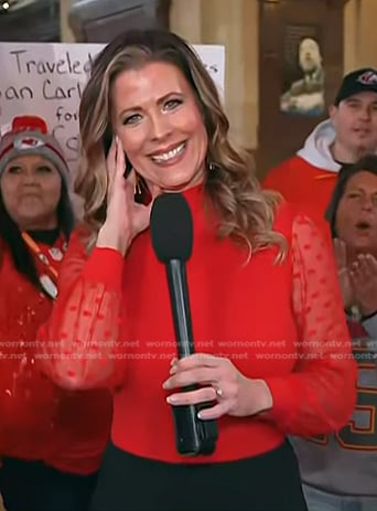 Caitlin Knute’s red polka dot sheer sleeve top on Today