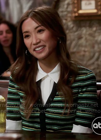 Caitlyn’s green striped top on Shifting Gears