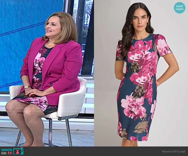 Calvin Klein Jewel-Neck Short-Sleeve Sheath Dress in Indigo Multi worn by Dr. Carol Ash on Today