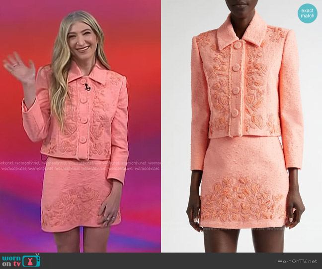 Carolina Herrera Embellished Slub Cotton & Linen Blend Crop Jacket in Sunset worn by Sarah Hoover on Today
