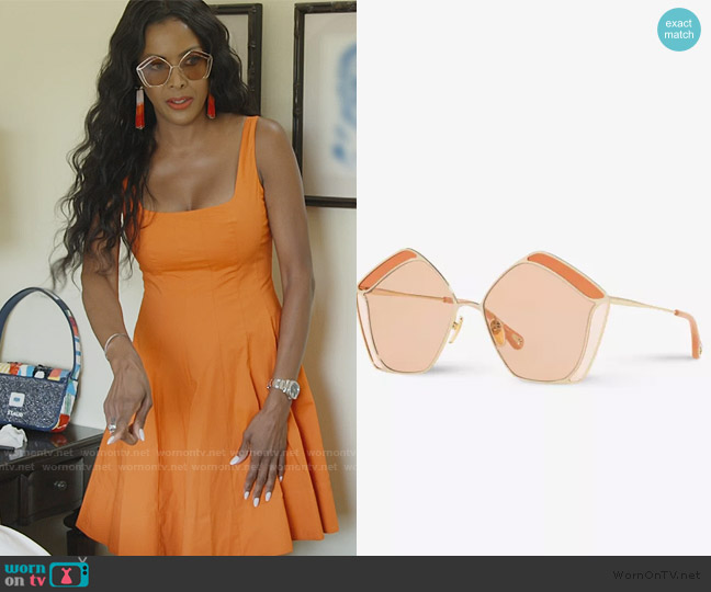 Chloe CH0026S Gemma metal and acetate pentagon-frame sunglasses worn by Stacey Rusch on The Real Housewives of Potomac