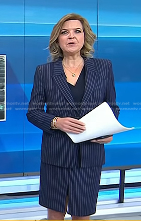Christine’s navy pinstripe blazer and skirt on Today
