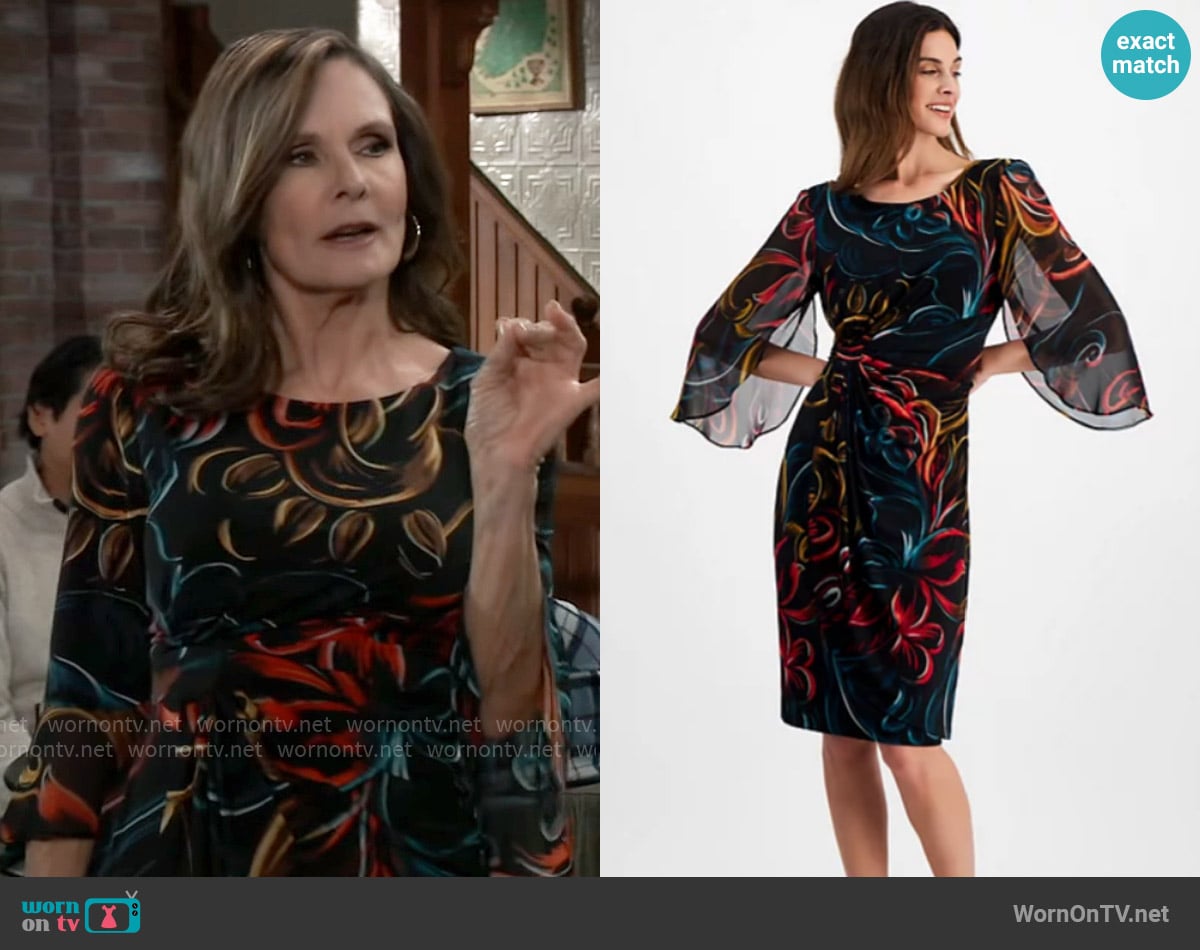 Connected Chiffon Cape-Sleeve Sheath Dress worn by Lucy Coe (Lynn Herring) on General Hospital