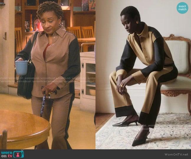 Cos Deconstructed Colour-Block Wool Shirt worn by Lucretia Turner (Wanda Sykes) on The Upshaws