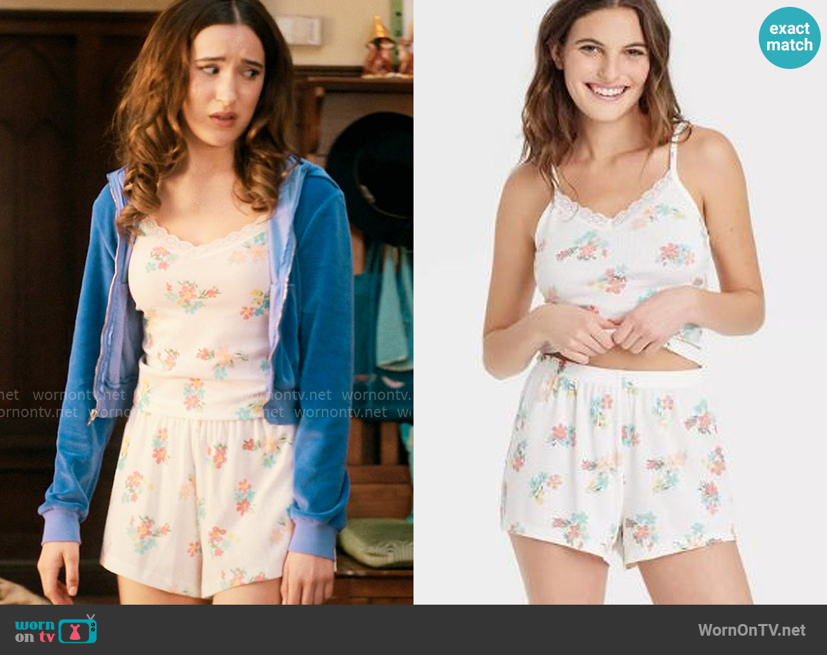 Colsie Lace Trim Pajama Set worn by Kacey (Gracie Lawrence) on The Sex Lives of College Girls