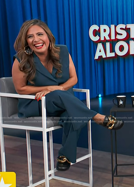 Cristela Alonzo’s black leather mules on Access Hollywood