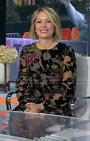 Dylan’s black floral velvet dress on Today