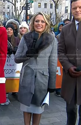 Dylan’s grey coat with fur collar on Today