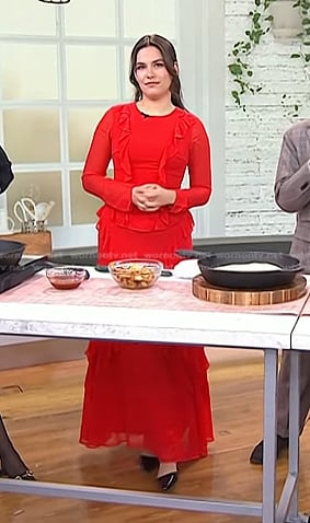 Elena Besser’s red ruffle maxi dress on Today