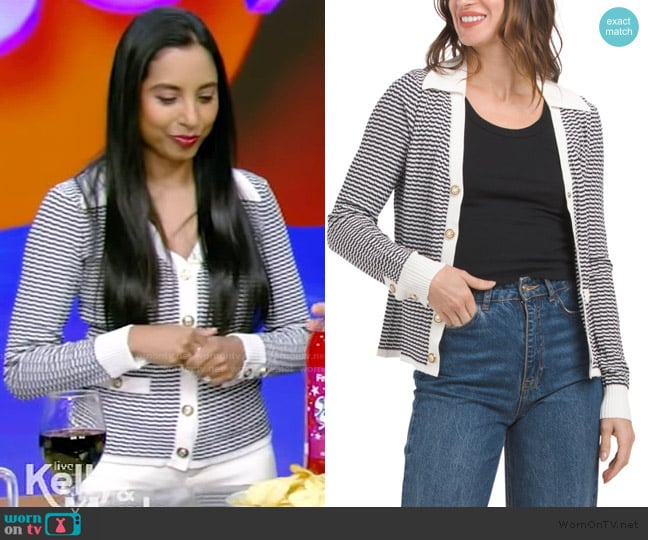 Elie Tahari Long Sleeve Collared Button Down Cardigan worn by Dr Roshini Raj on Live with Kelly and Mark
