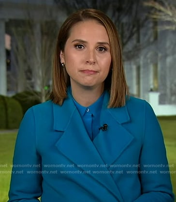 Elizabeth’s blue wrap coat on Good Morning America