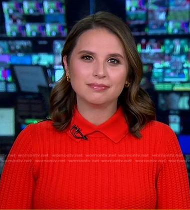 Elizabeth’s red knit collared sweater on Good Morning America