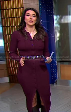 Erielle’s burgundy ribbed button front dress on Good Morning America