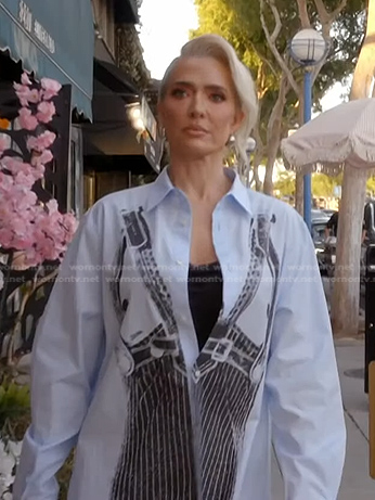 Erika’s blue print shirt on The Real Housewives of Beverly Hills