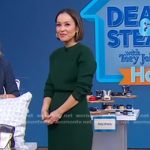 Eva’s green button sleeve sweater and skirt on Good Morning America