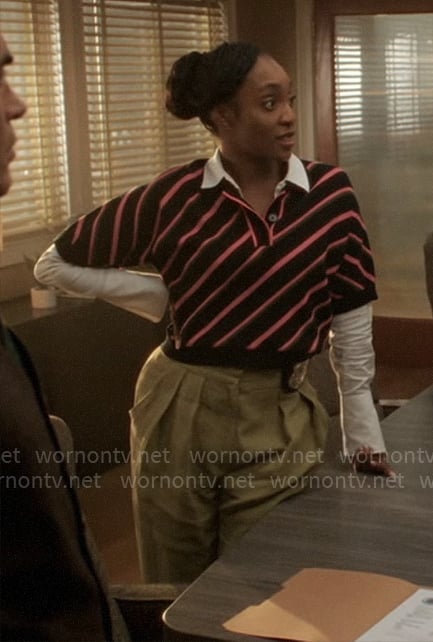 Faith’s diagonal striped polo top on Will Trent
