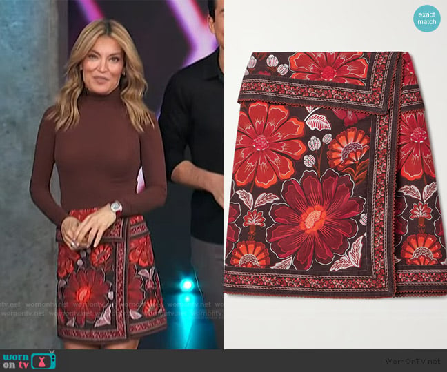 FARM Rio Gigi Tapestry Miniskirt worn by Kit Hoover on Access Hollywood