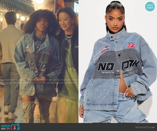 Fashion Nova Moving Too Fast Convertible Denim Jacket worn by Juliana (Regan Aliyah) on XO Kitty